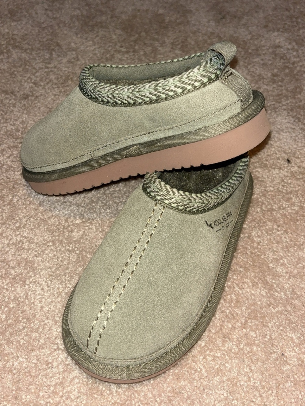 Koolaburra Olive Green Suede Slip-On Clog with Pink Sole